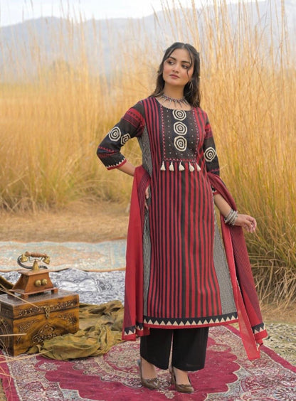 New Arrival Women Pure Cotton Printed Suit Set with Dupatta (PVCRD161)