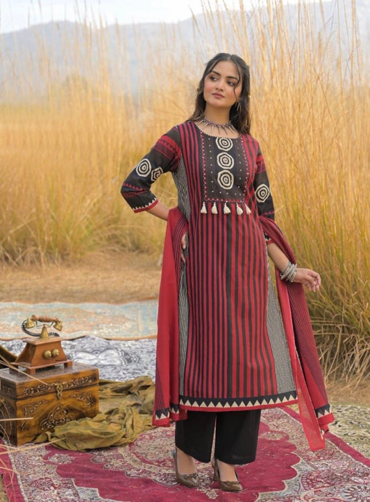 New Arrival Women Pure Cotton Printed Suit Set with Dupatta (PVCRD161)