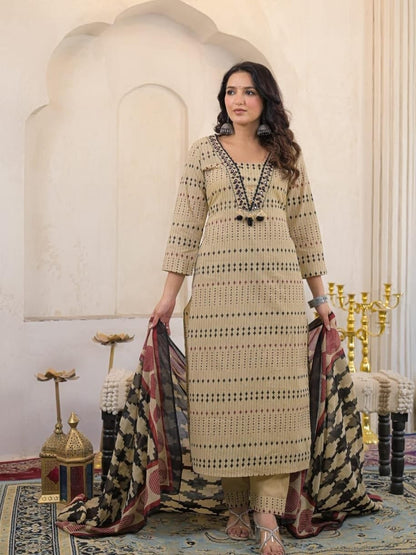 New Arrival Women Pure Cotton Printed Suit Set with Dupatta (PVCRD162)