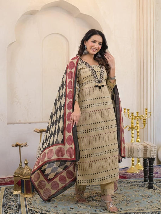 New Arrival Women Pure Cotton Printed Suit Set with Dupatta (PVCRD162)