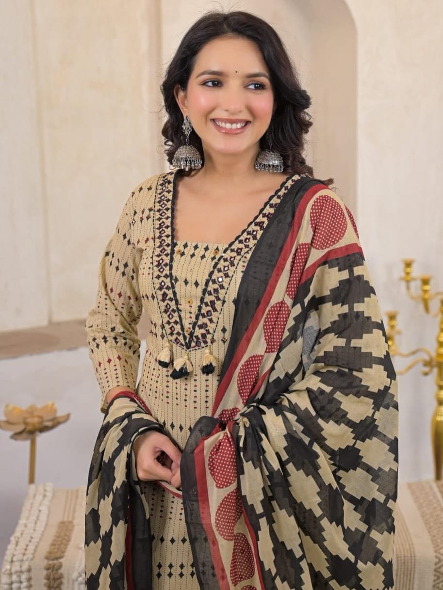 New Arrival Women Pure Cotton Printed Suit Set with Dupatta (PVCRD162)