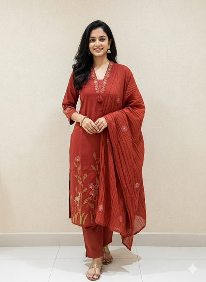 New Arrival Women Pure Cotton Printed Suit Set with Dupatta (PVCRD165)