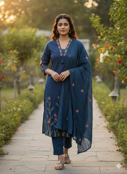 New Arrival Women Pure Cotton Printed Suit Set with Dupatta (PVCRD166)