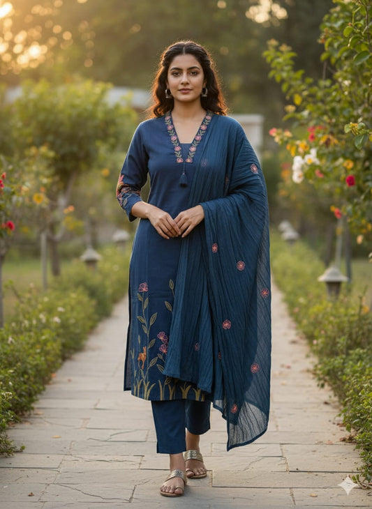 New Arrival Women Pure Cotton Printed Suit Set with Dupatta (PVCRD166)
