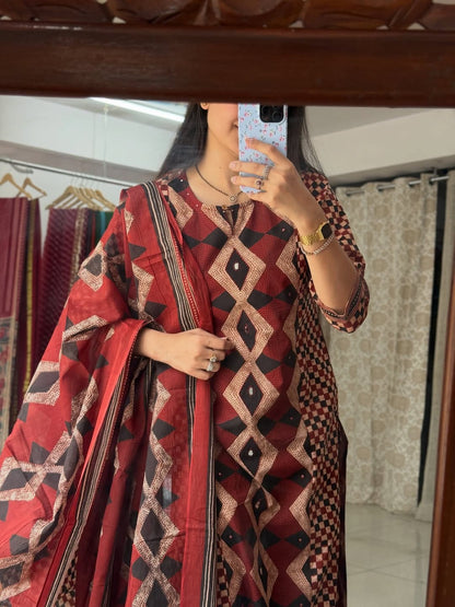 Printed Cotton Kurta with Dupatta
