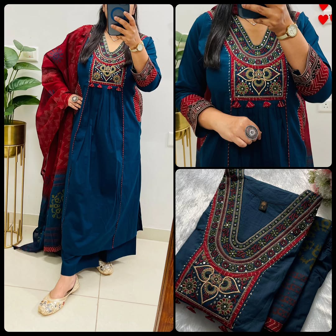 Women's Ethnic Cotton Kurta Pant Dupatta Set